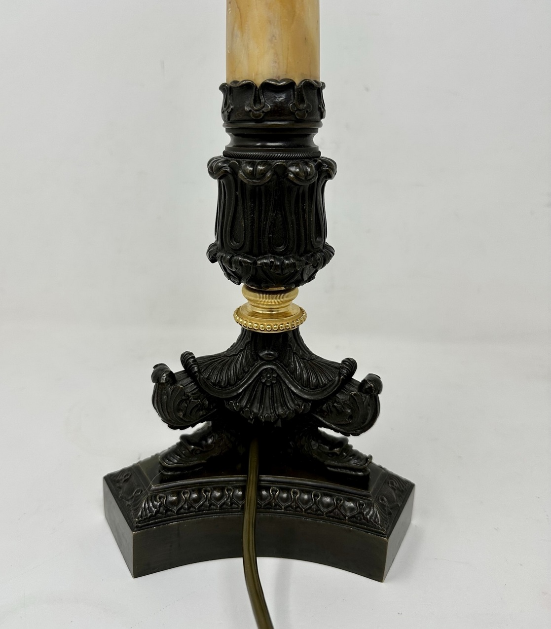 388. Antique Pair of French Doré Bronze Ormolu Sienna Marble Candlesticks Table Lamps - Image 5