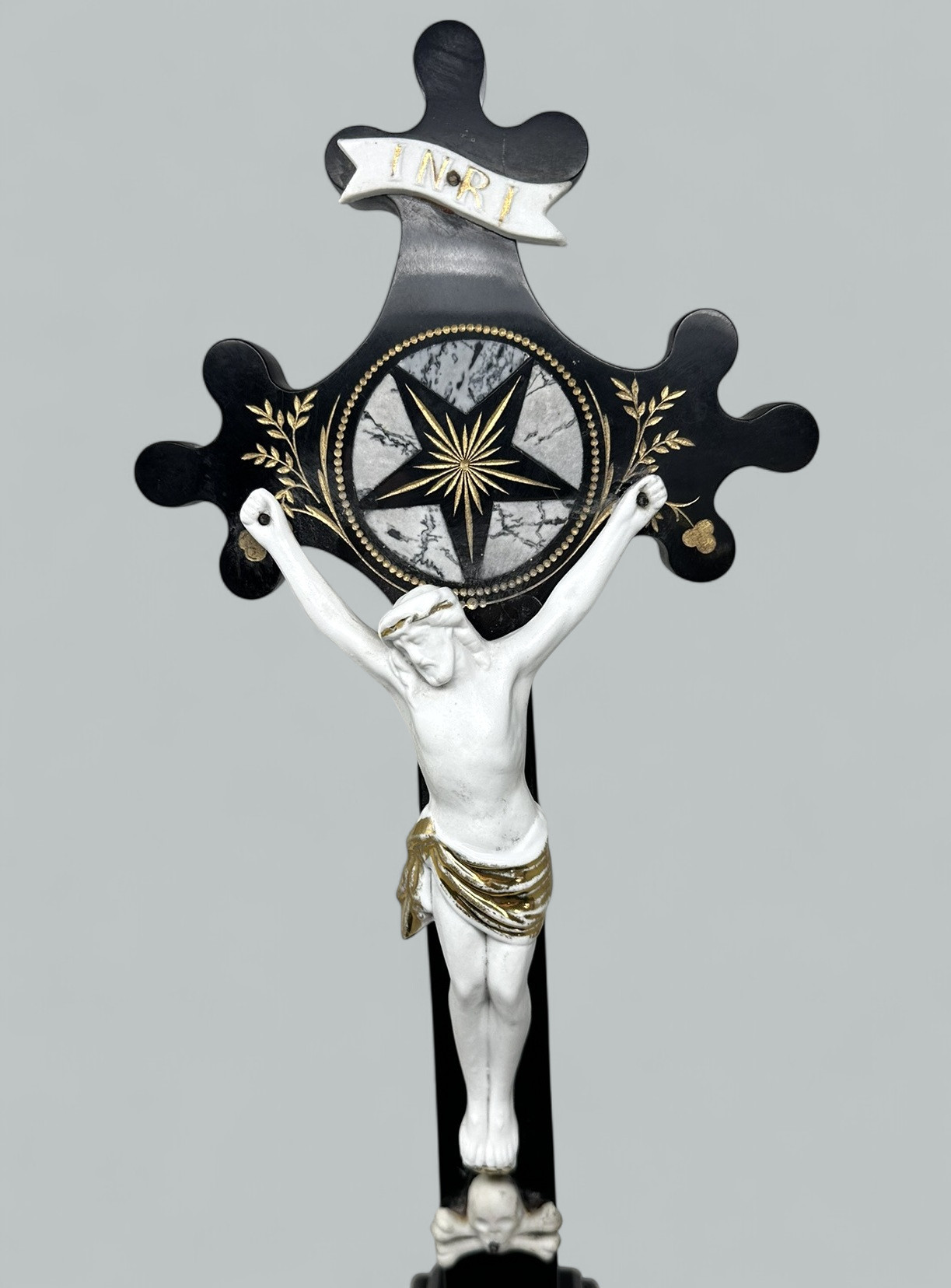 742. Antique Vintage French Gilt Marble Religious Holy Crucifix Jesus Christ Cross - Image 3