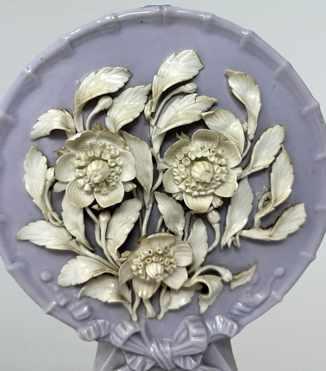 274. Antique Pair French Victorian Porcelain Urns Vases Moon Flasks 19thCt Provenance - Image 7