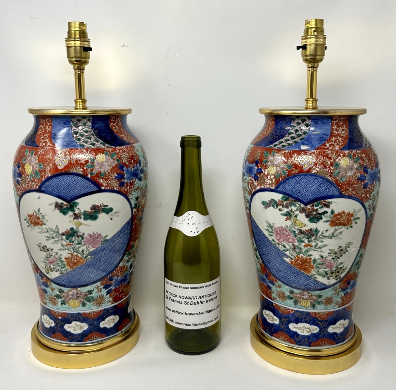 730. Antique Pair Japanese Chinese Imari Porcelain Ormolu Table Lamps Blue Red Gilt - Image 10