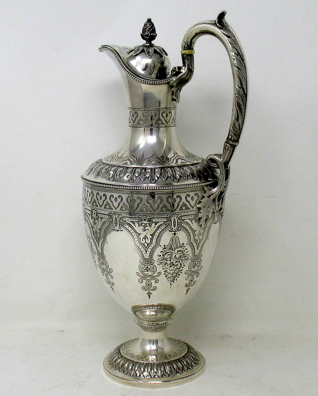 865. Antique Victorian English Sterling Silver Gilt Wine Ewer Claret Jug Pitcher 1872