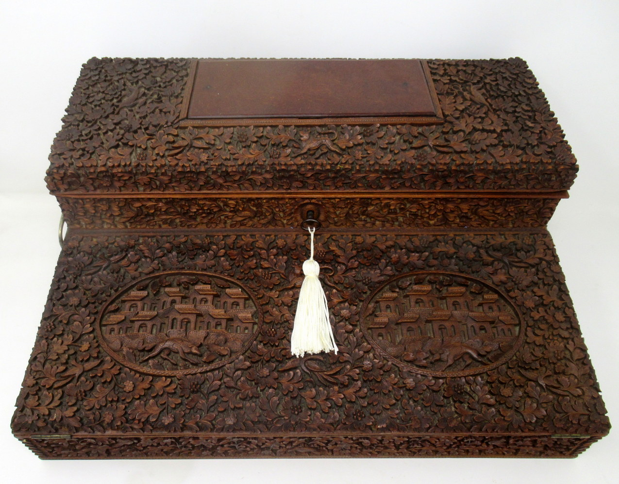 291. Antique Anglo-Indian Bombay Carved Sandalwood Writing Slope Box Mid 19thCentury - Image 2
