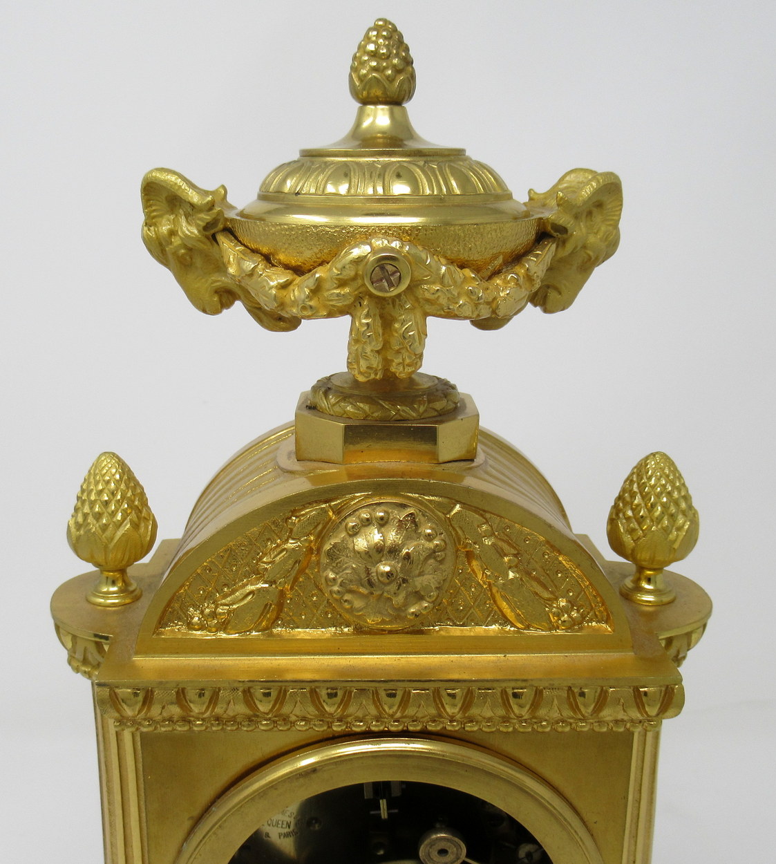 968. Fine French Ormolu Mantle Clock Sevres Panels 19thCt. Howell Janes London Paris - Image 6