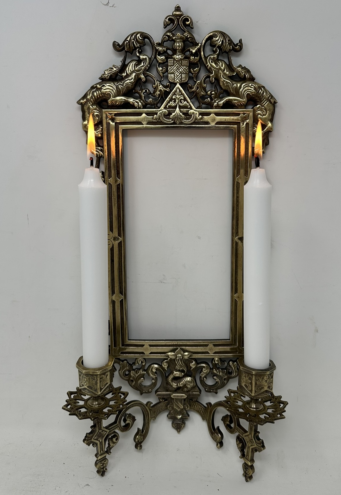 078. Antique Pair French Brass Girandole Wall Applique Sconces Mirrors Candlesticks - Image 5