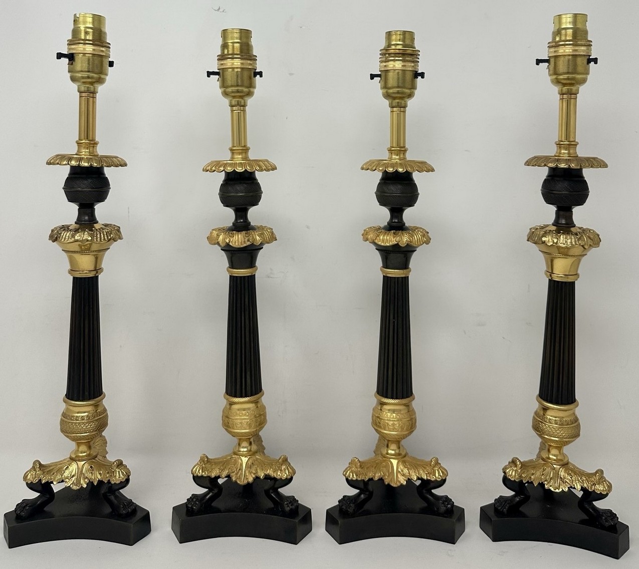 302. Antique Set Four French Doré Bronze Neoclassical Ormolu Candlesticks Lamps 19Ct - Image 2