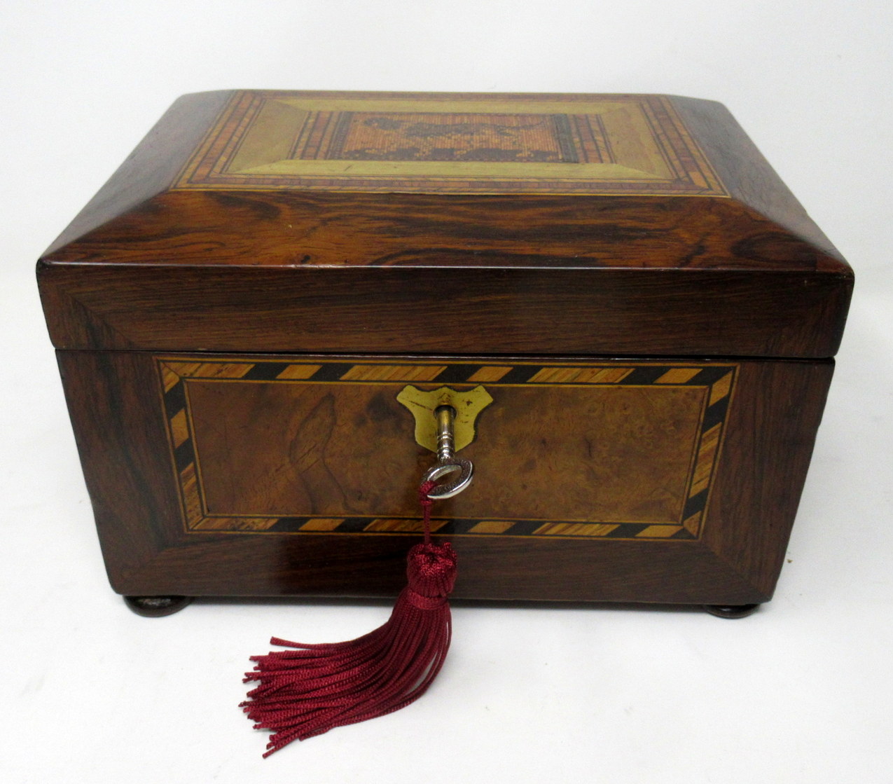 344. Antique Victorian Rosewood Tunbridge Ware Double Tea Caddy Box 19th Century - Image 3