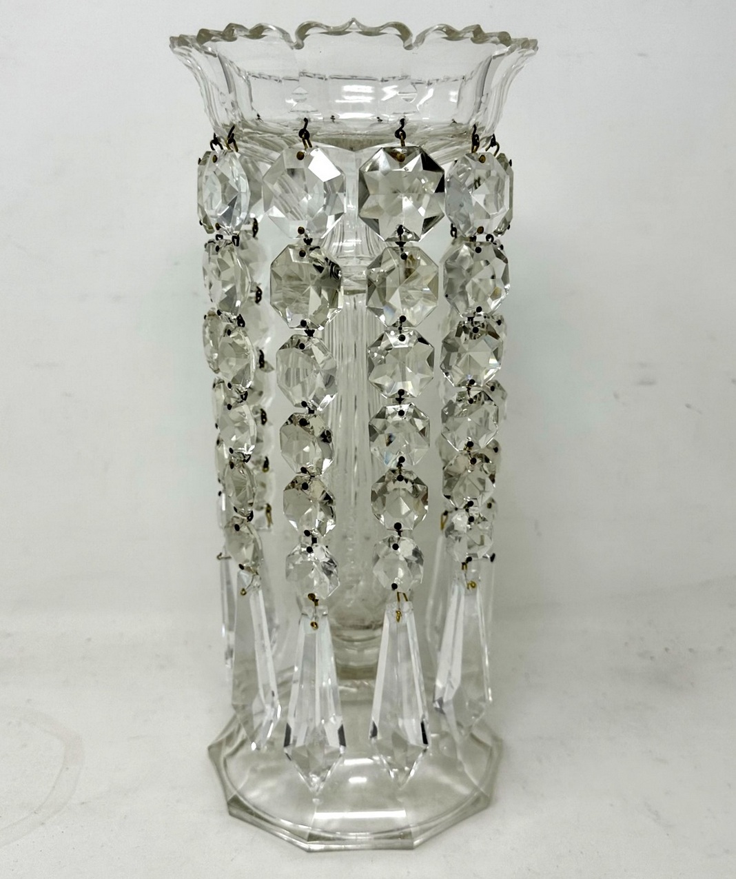 250. Antique Irish Waterford Hand Cut Lead Crystal Lustres Vase Candlestick Ireland - Image 3