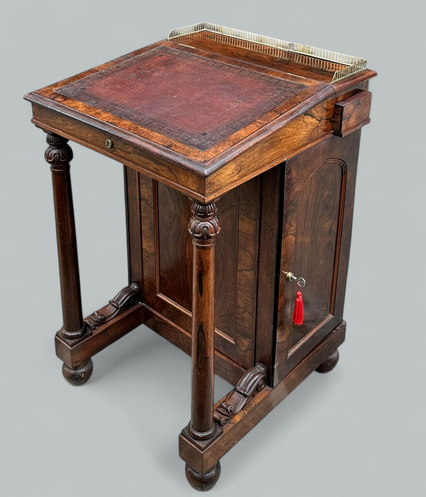 079. Antique English Regency Mahogany Davenport Writing Desk Occasional Side Table