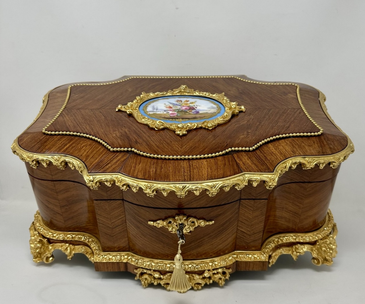 888. Antique French Ormolu Kingwood Sevres Casket Jewelry Box by Vervelle Audot Paris - Image 4