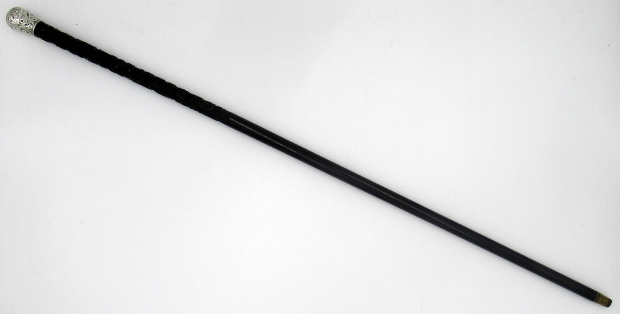 853. Antique Vintage Irish Bog Oak Wooden Walking Cane Swagger Stick Sterling Silver - Image 15