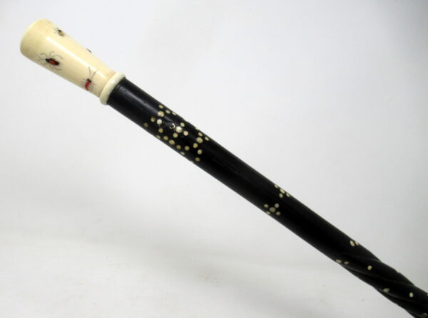 540. Antique Vintage Japanese Chinese Shibayama Ebony Wooden Walking Cane Stick