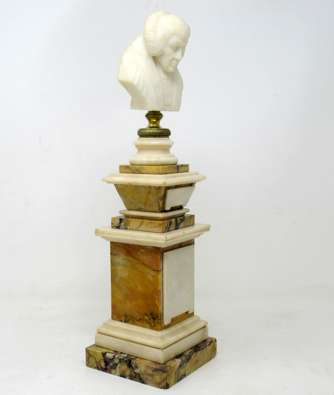 364. Antique Sienna Cream Marble Grand Tour Classical Bust of Lady Figure - Image 3