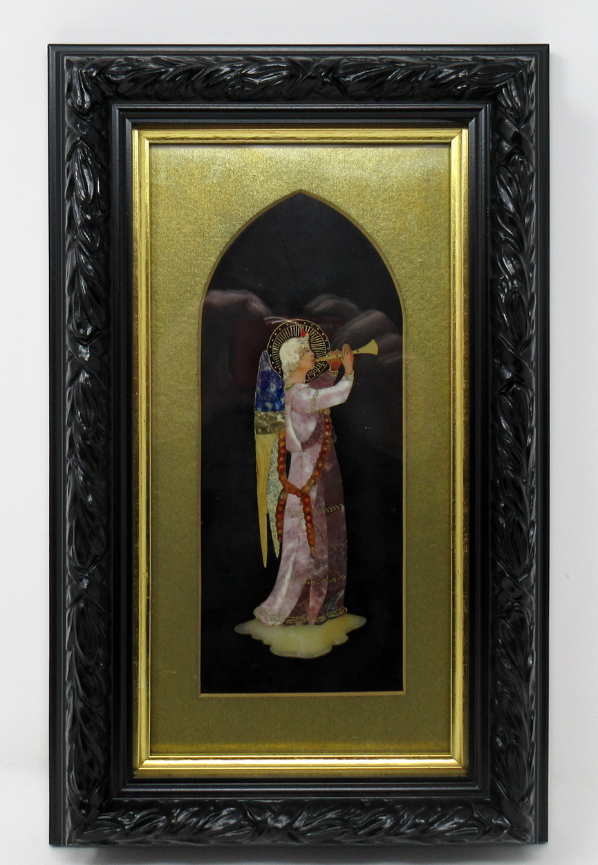 601. Superb Pietra Dura Italian Grand Tour Wall Plaques Gabriel The Archangel 19thCt - Image 2