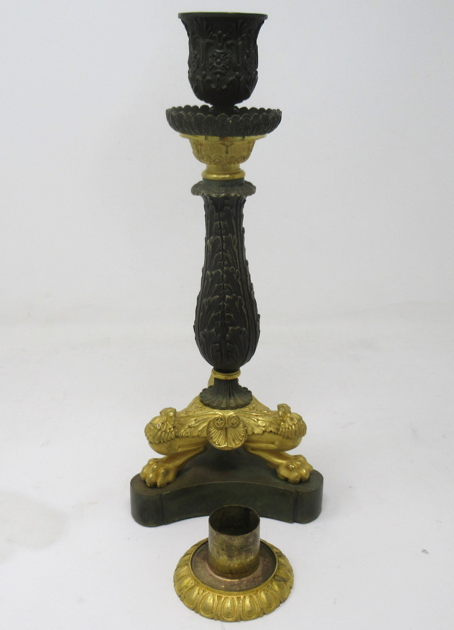 425. Pair of Ormolu Patinated Gilt Bronze Acanthus Empire-Style Candlesticks 19th Ct - Image 5