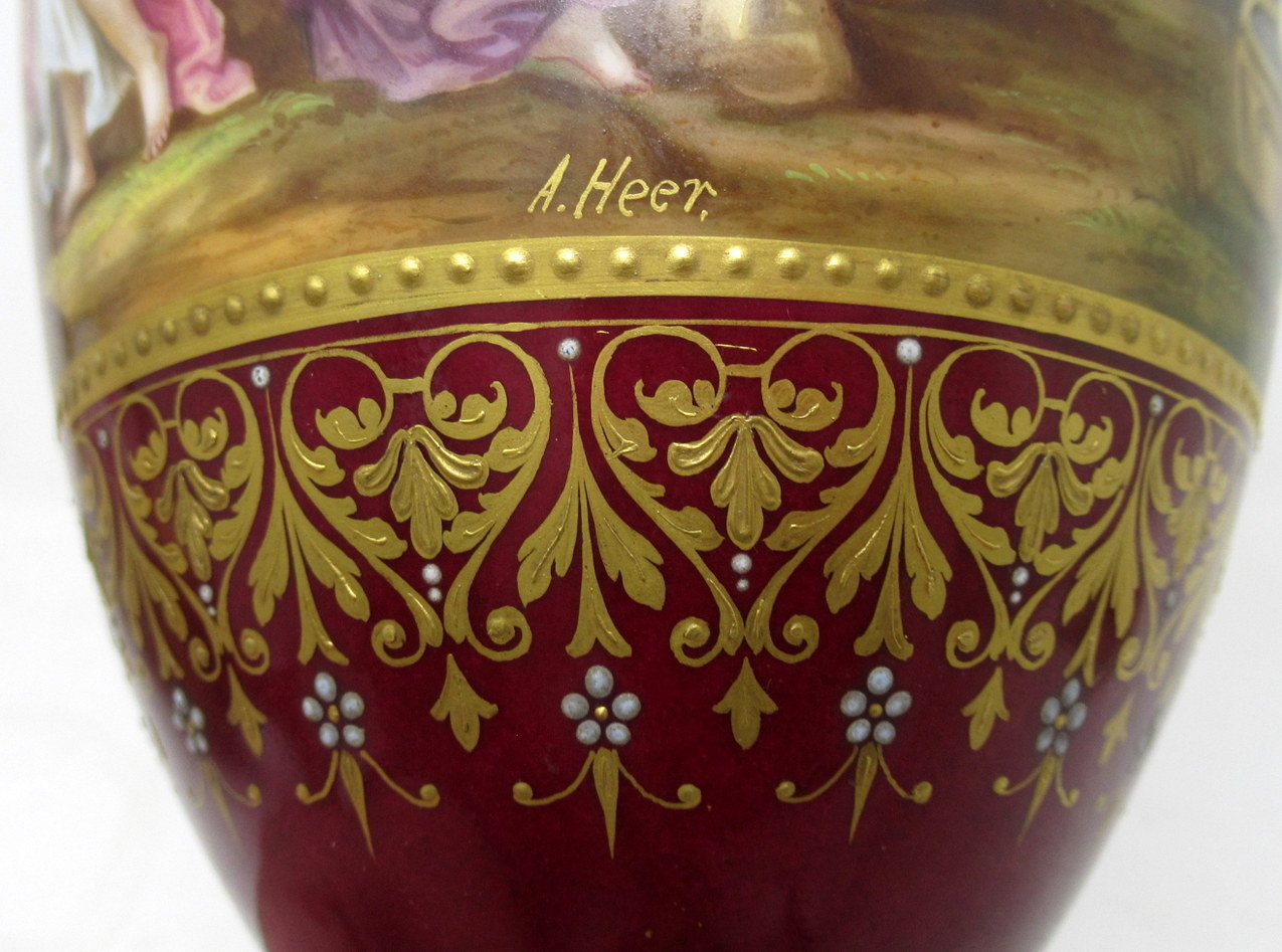 933. Antique Pair Austrian Royal Vienna Mythological Hand Painted Vases Urns A Heer - Image 8