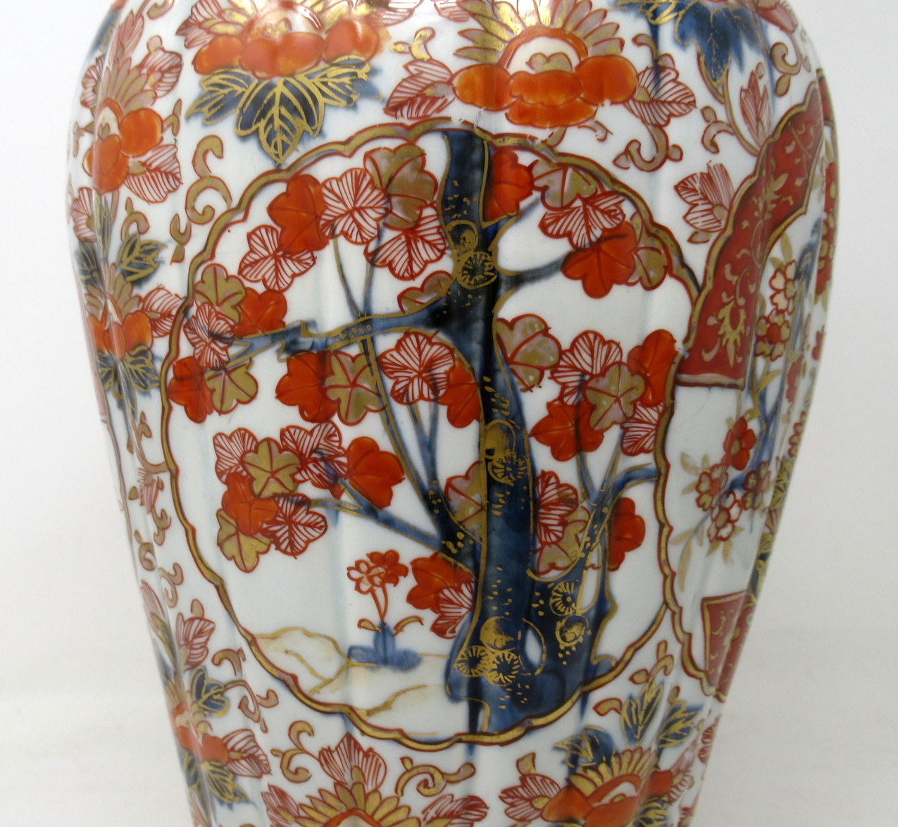 417. Antique Pair Japanese Chinese Imari Porcelain Ormolu Table Lamps Blue Red Gilt - Image 7