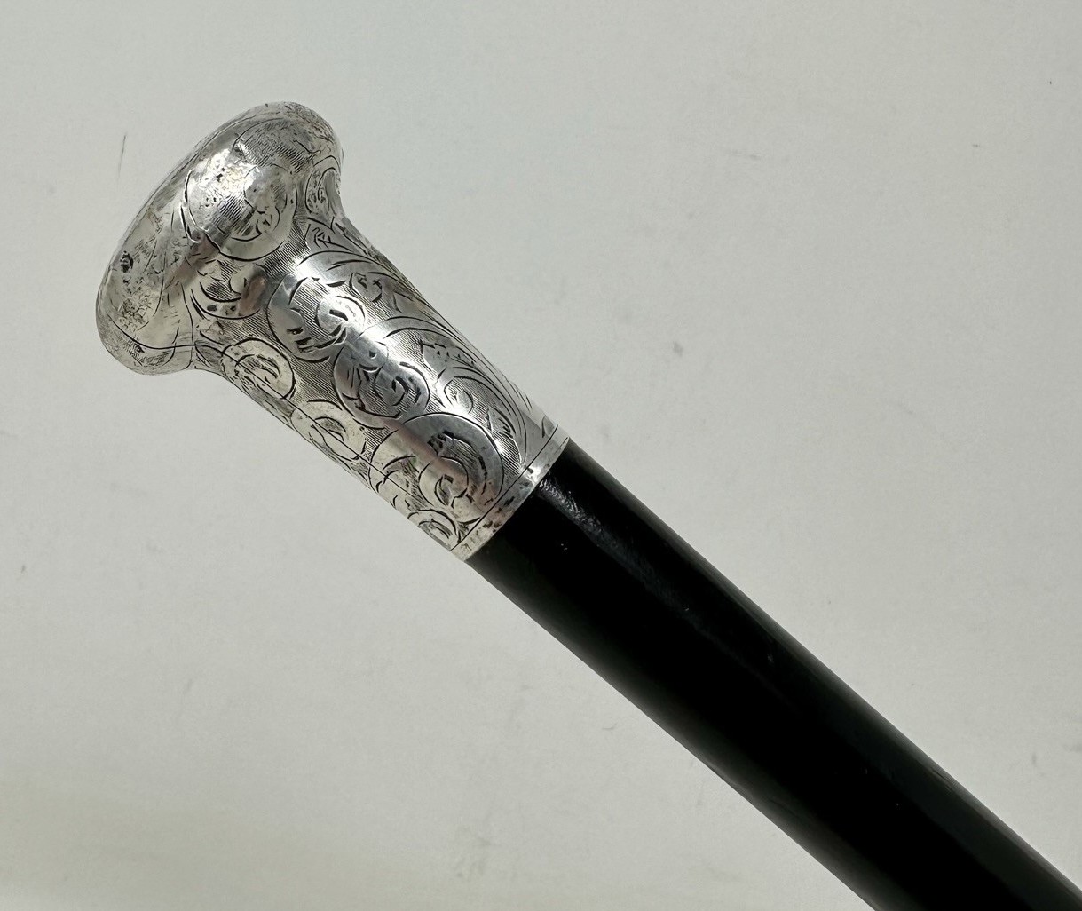 448. Antique Wooden English Walking Stick Dress Cane Sterling Silver Jonathan Howell - Image 5