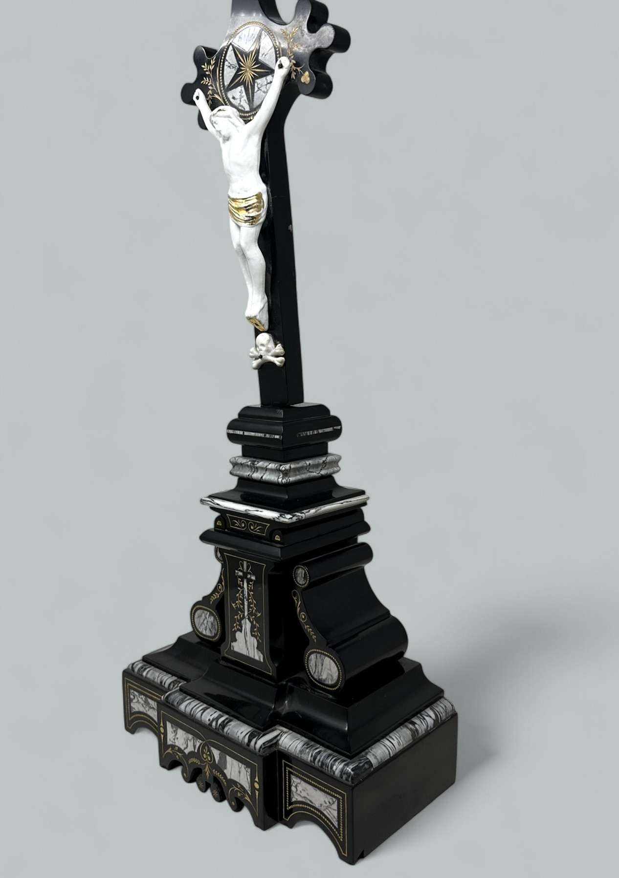 742. Antique Vintage French Gilt Marble Religious Holy Crucifix Jesus Christ Cross - Image 9