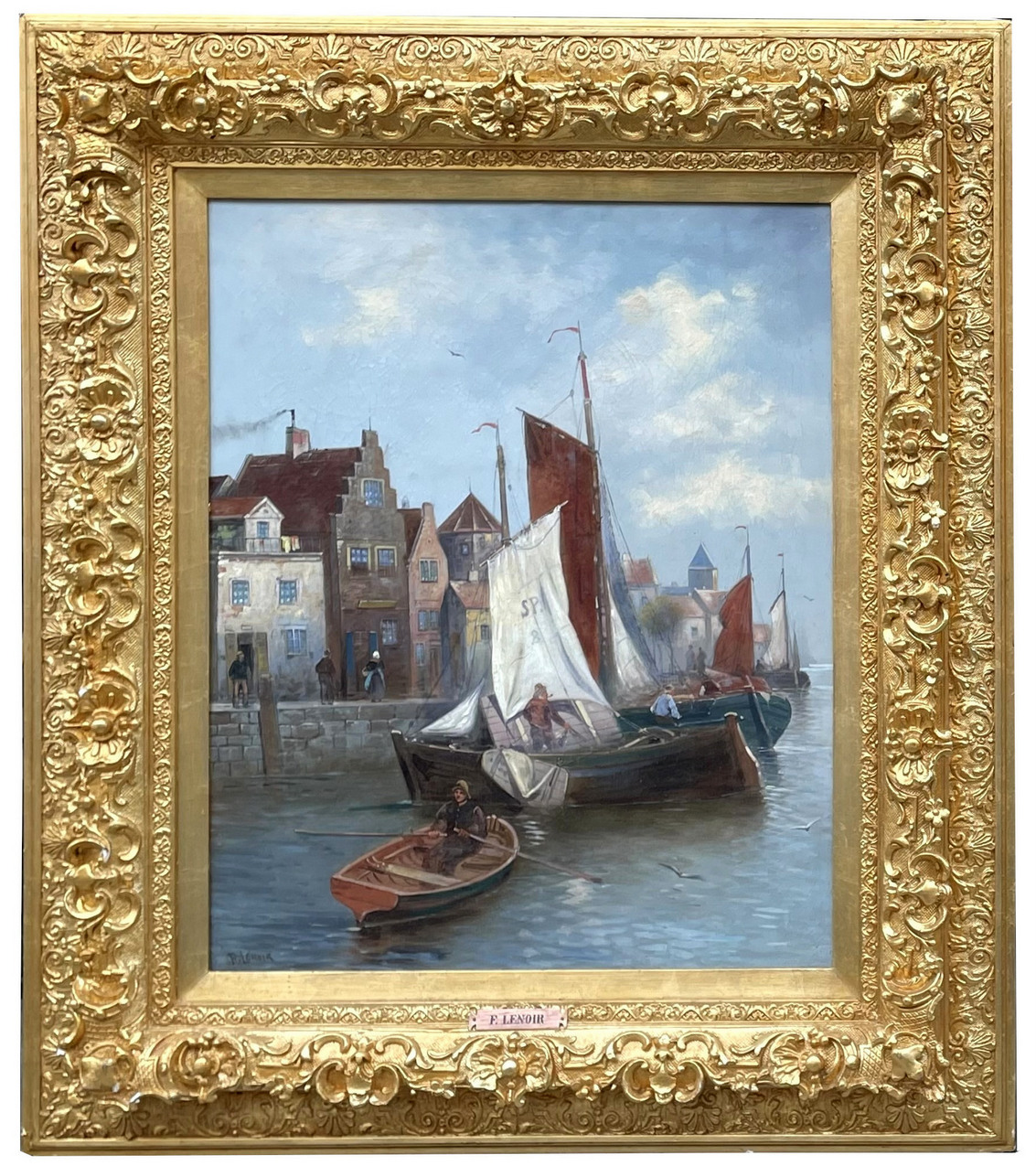 620. Felix Lenoir Pair Dutch Oil Paintings Marine Scenes Amsterdam Irish Interest 19Ct - Image 2