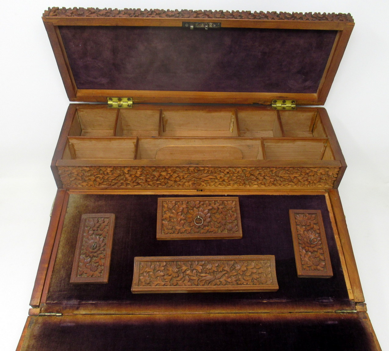 291. Antique Anglo-Indian Bombay Carved Sandalwood Writing Slope Box Mid 19thCentury - Image 5