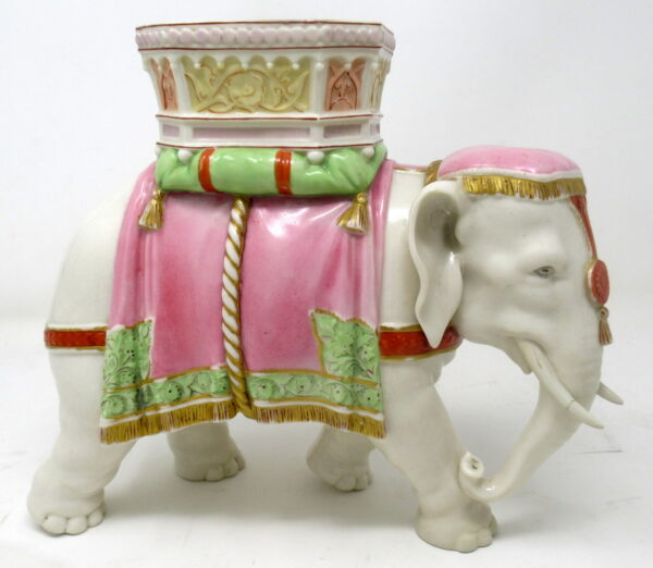 900. Antique Royal Worcester Kerr Binns English Porcelain Elephant Vase Pink Gilt