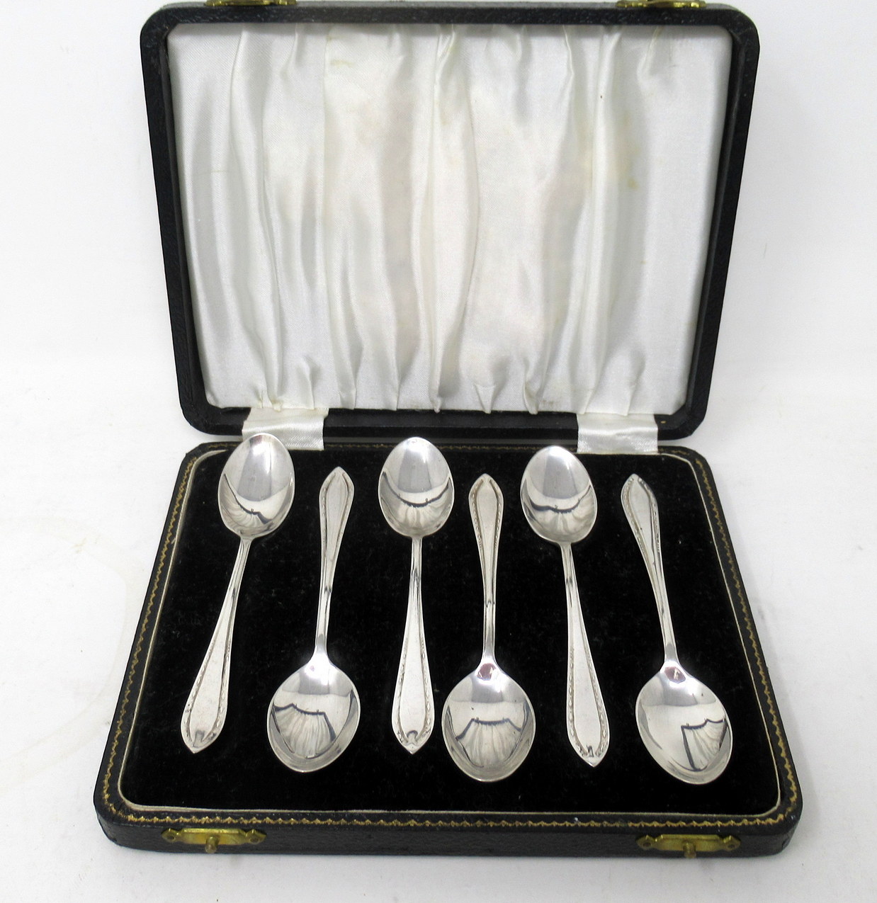 538. Antique Vintage Set Six English Sterling Silver Tea Spoons Pair Lobster Picks - Image 4