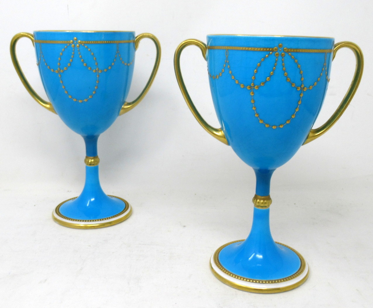 Antique Pair Minton Staffordshire Porcelain Vases Centerpieces Birds Turquoise - Image 6