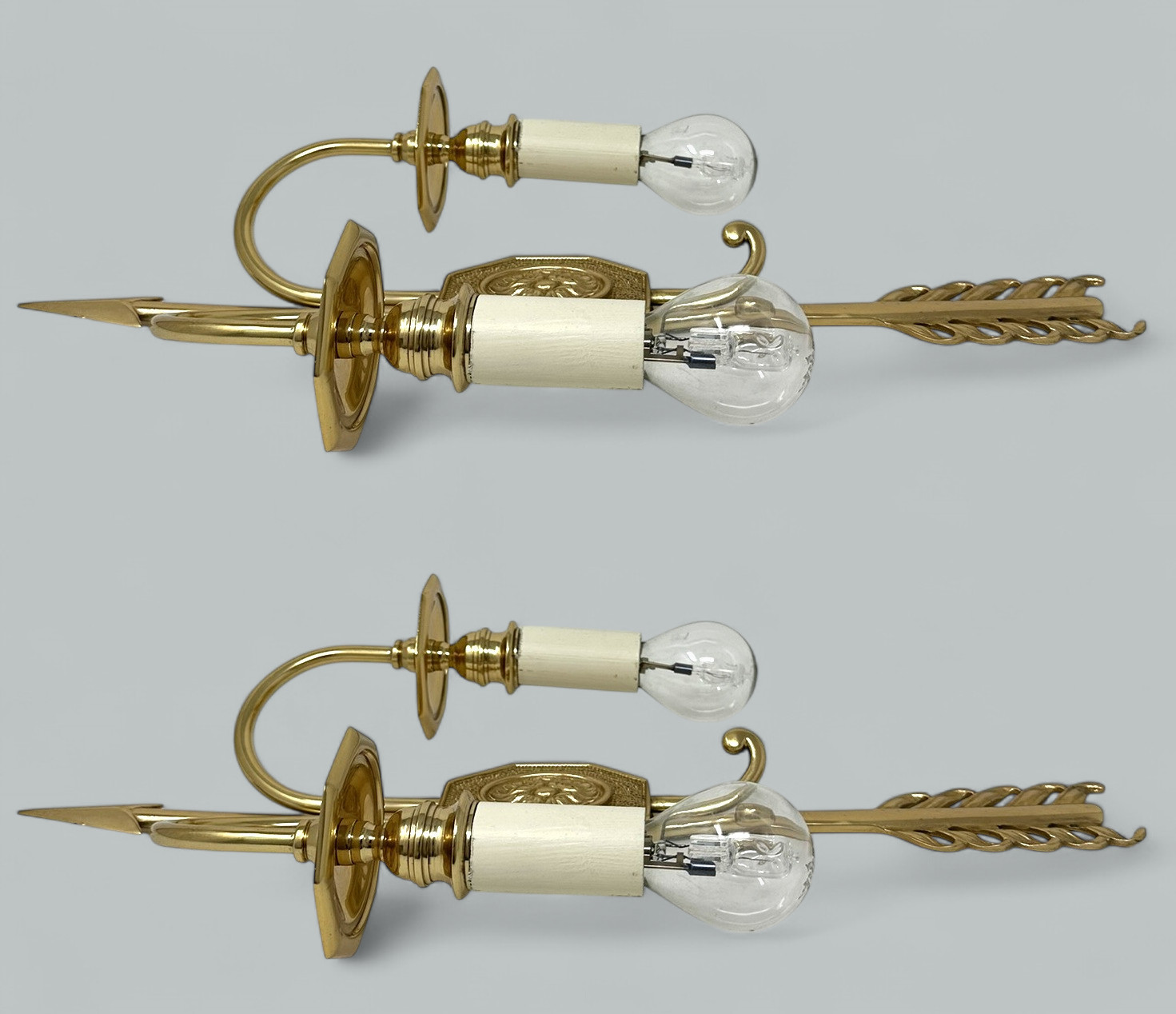 220. Antique Pair Ormolu Two Light Wall Electric Sconces Appliques Maison Lucien Gau - Image 7
