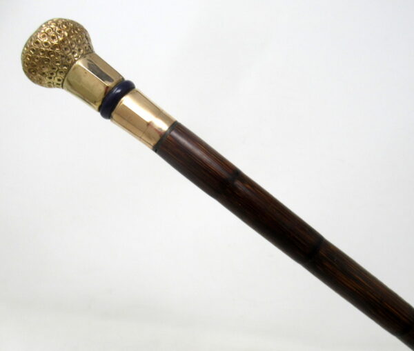637. Antique Vintage Partridge Wood Walking Stick Cane 18ct Gold-Plated Grip 1924
