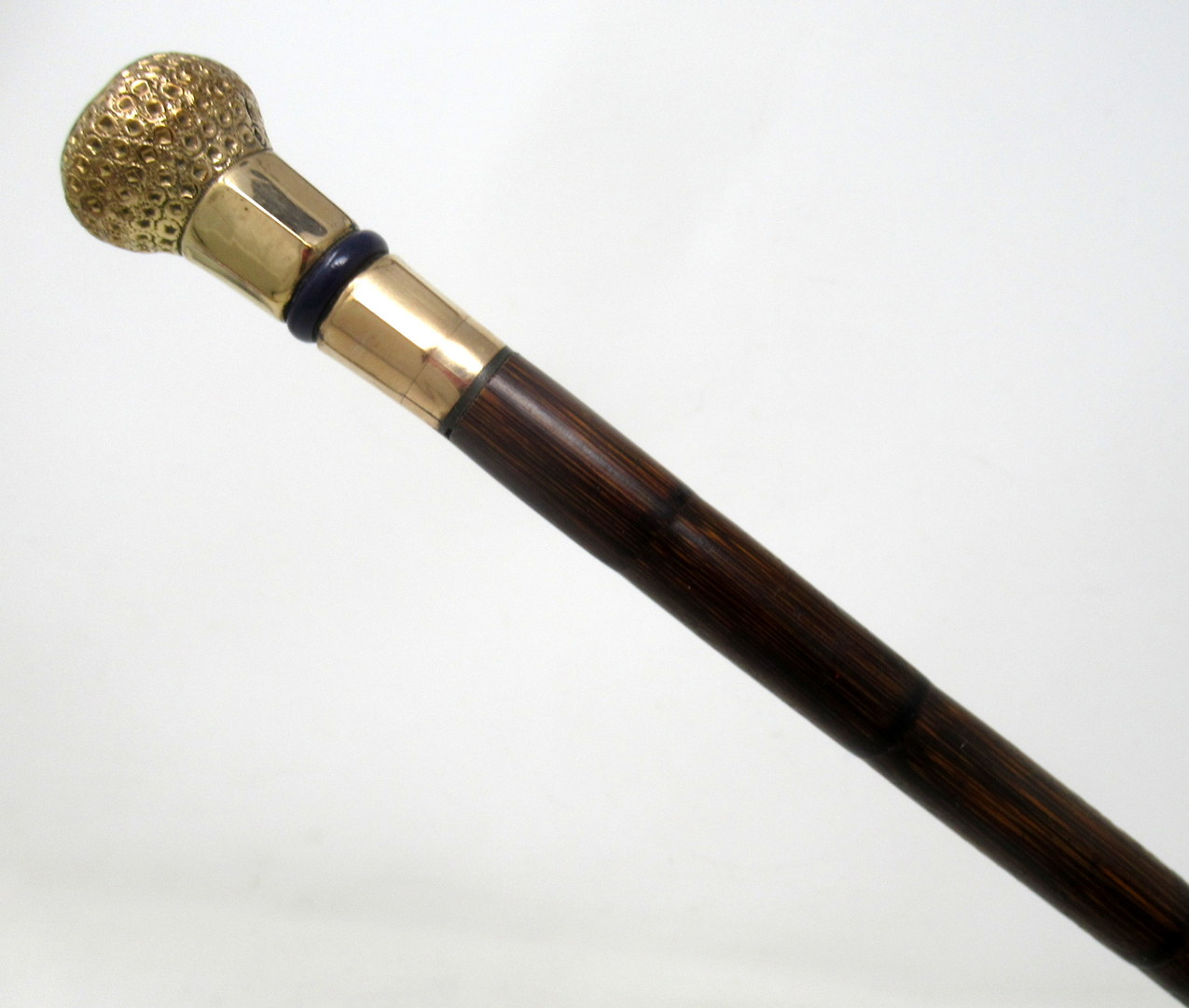 637. Antique Vintage Partridge Wood Walking Stick Cane 18ct Gold-Plated Grip 1924