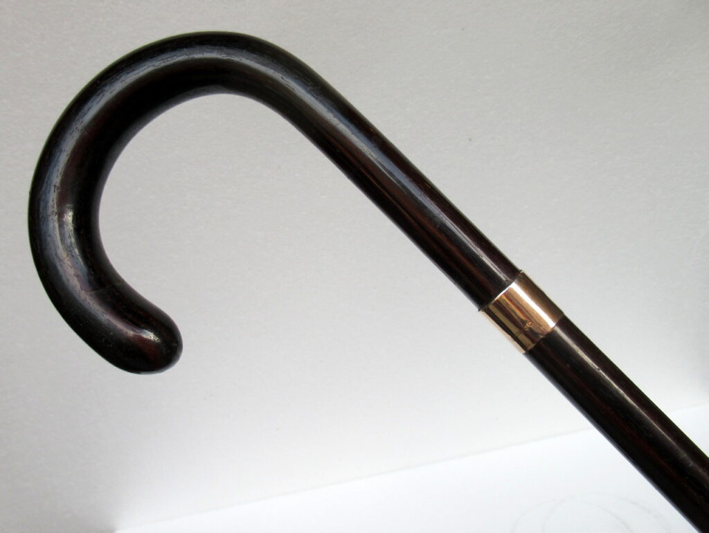 630. Rare Coromandel Walking Cane Stick 9ct Gold Collar London Hallmark 1924 Provenance