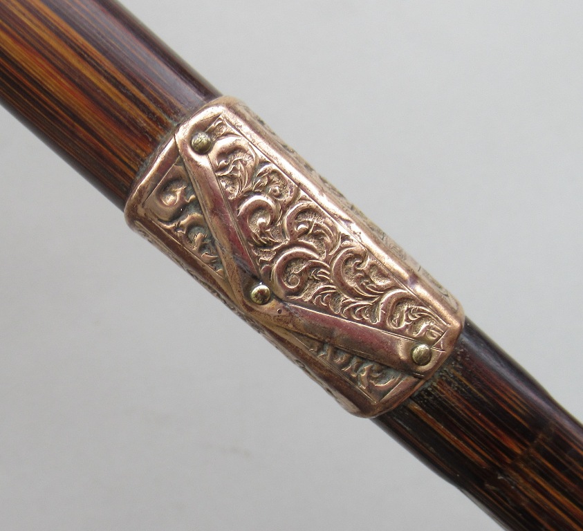 252. Stunning Square Partridge Wood Walking Stick Blue John Grip Gold Plated Mounts - Image 4