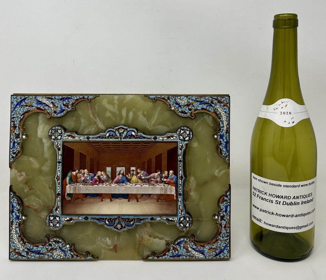 784. Antique Religious Grand Tour Plaque Last Supper Painting Alabaster Champleve - Image 9