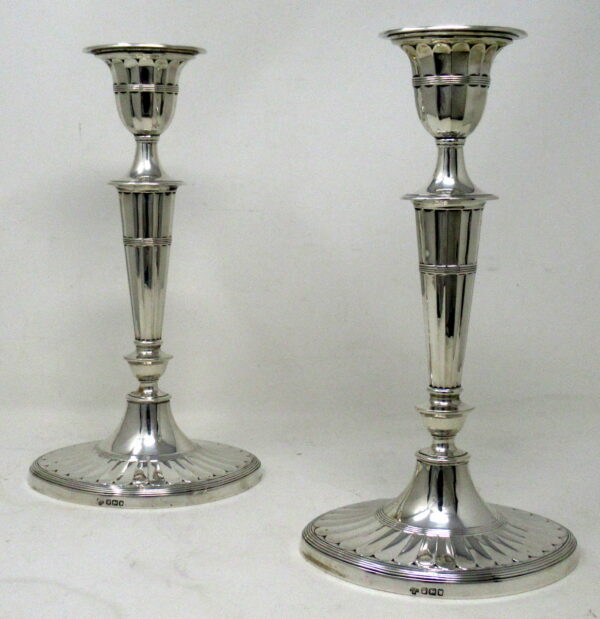 994. Antique Pair English Sterling Silver Candlesticks Candelabra Adams Style 1896