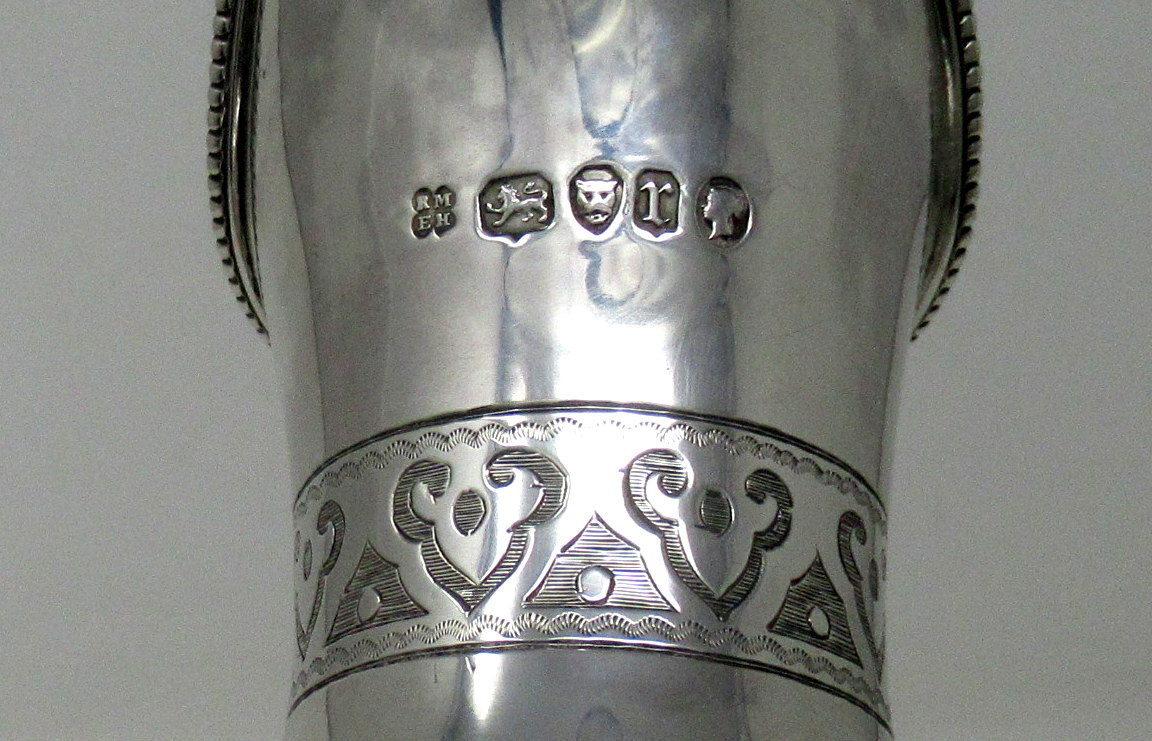 865. Antique Victorian English Sterling Silver Gilt Wine Ewer Claret Jug Pitcher 1872 - Image 6