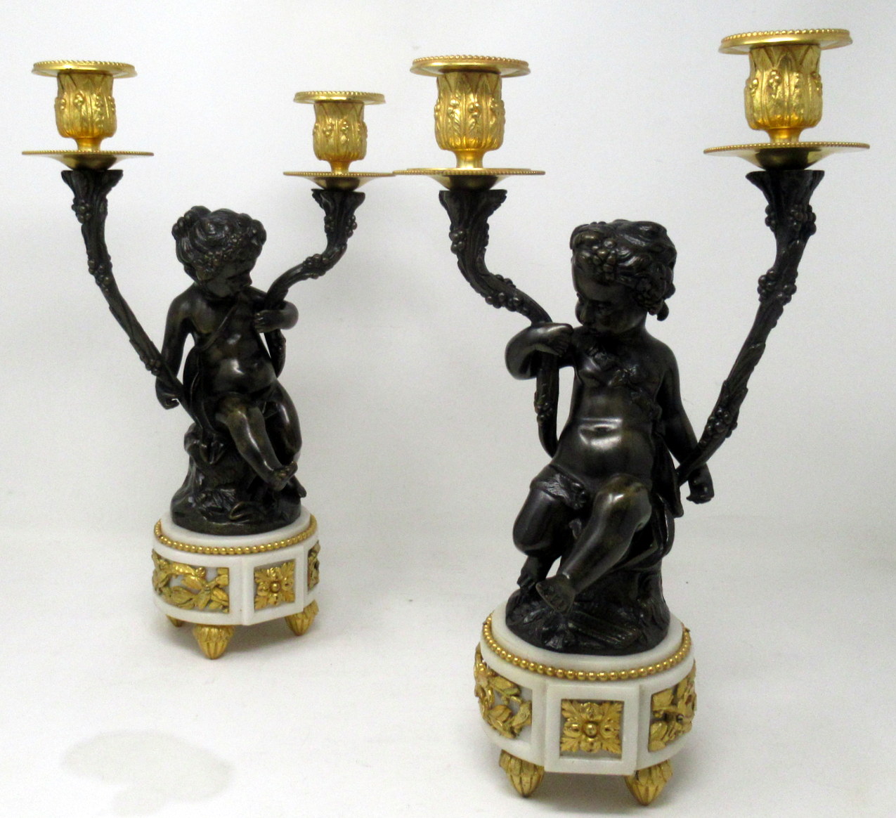 400. Antique Pair Gilt Bronze Ormolu Twin Light Candelabra Clodion Grand Tour Cherubs - Image 4