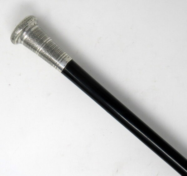 231. Fine Solid Ebony Heavy Walking Cane Silver Grip London Hallmark 1924