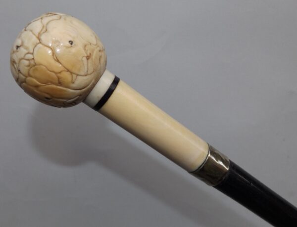 817. Superb Hand Carved Ivory Ebonised Walking Stick 19thCt