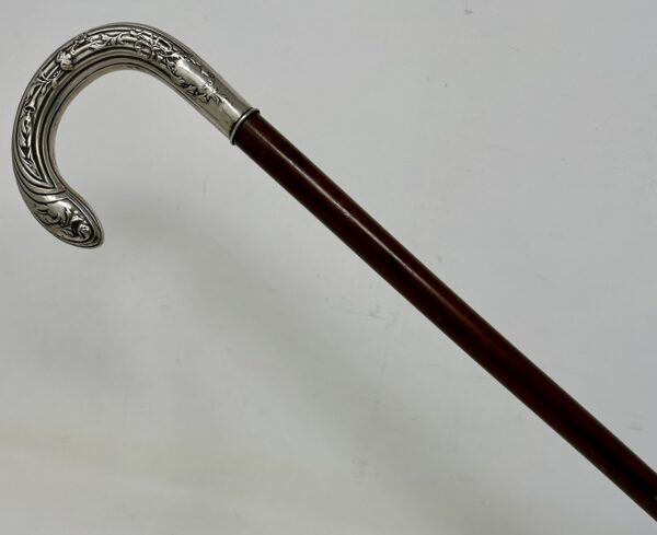 872. Antique Vintage Lady's Gentleman's Walking Stick Sterling Silver Crook Handle