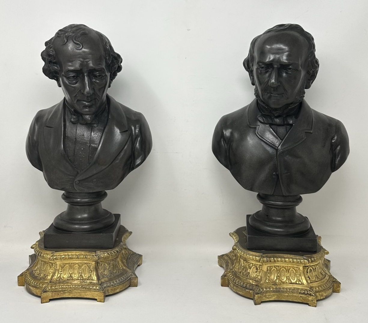 944. Antique Pair Bronzed Ormolu Busts William Ewart Gladstone Benjamin Disraeli 19Ct - Image 4
