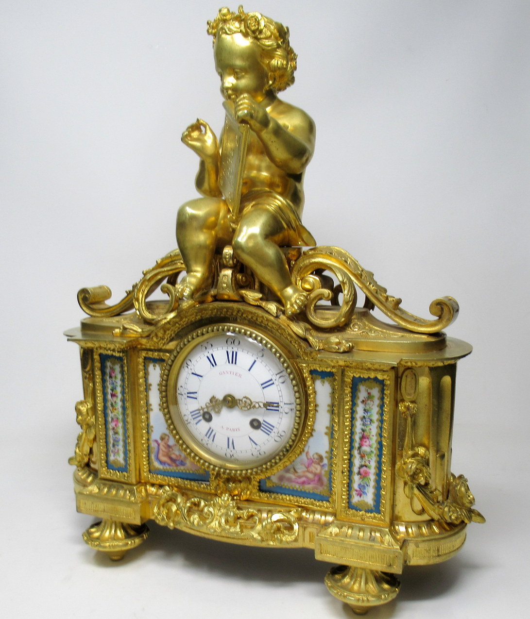 644. French Ormolu Bronze Sevres Porcelain Mantle Clock Vincenti et Cie Paris 19th Century - Image 2