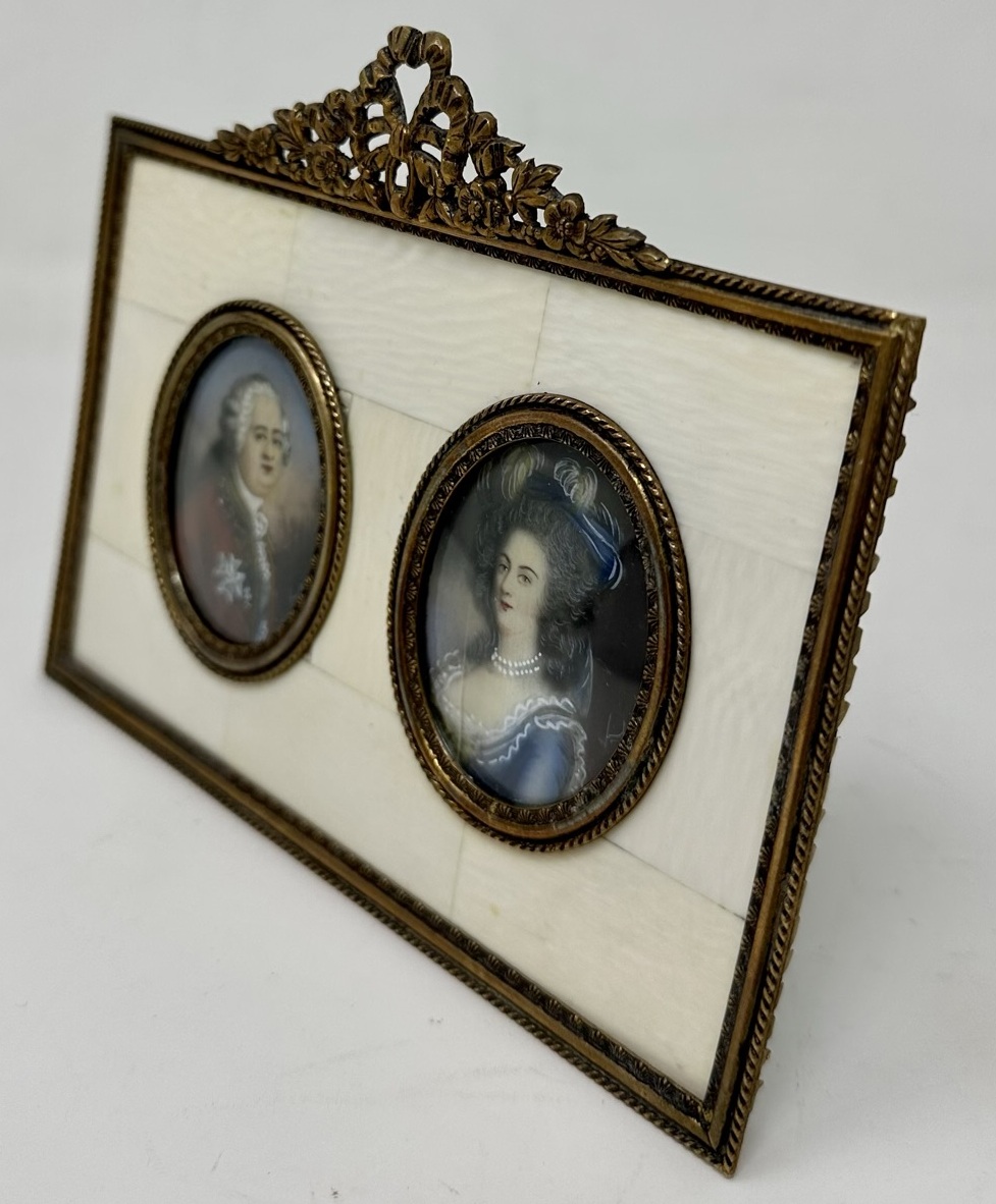 268. Antique French Portrait Napoléon Josephine Painting Ormolu Picture Frame 19Ct - Image 4