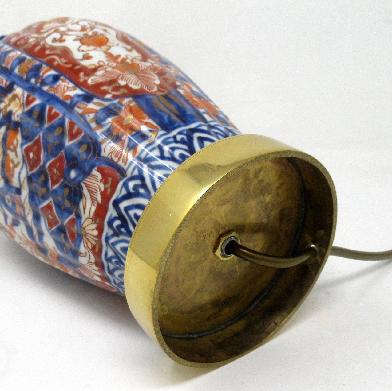 787. Antique Pair Japanese Chinese Imari Porcelain Ormolu Table Lamps Blue Red Gilt - Image 8