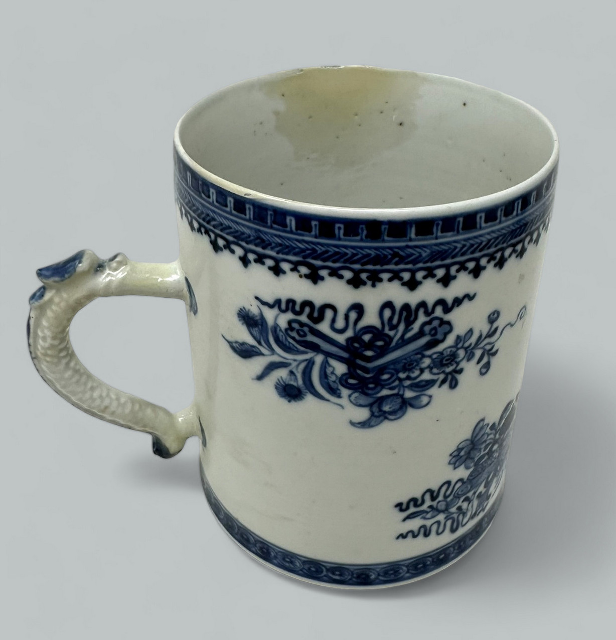 771. Antique Chinese Export Blue White Qing Dynasty Beer Tankard Childs Mug 18th Cent - Image 6