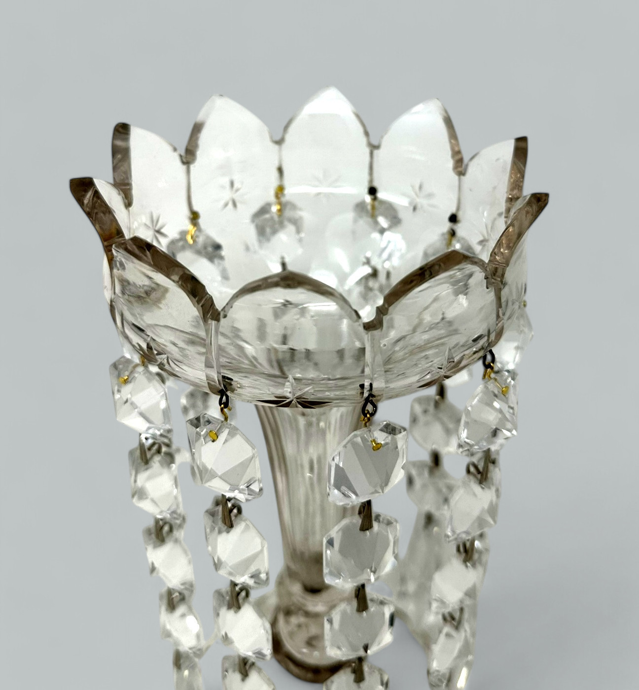 253. Antique Pair Irish Waterford Crystal Hand Cut Full Lead Lustres Vases Ireland - Image 5