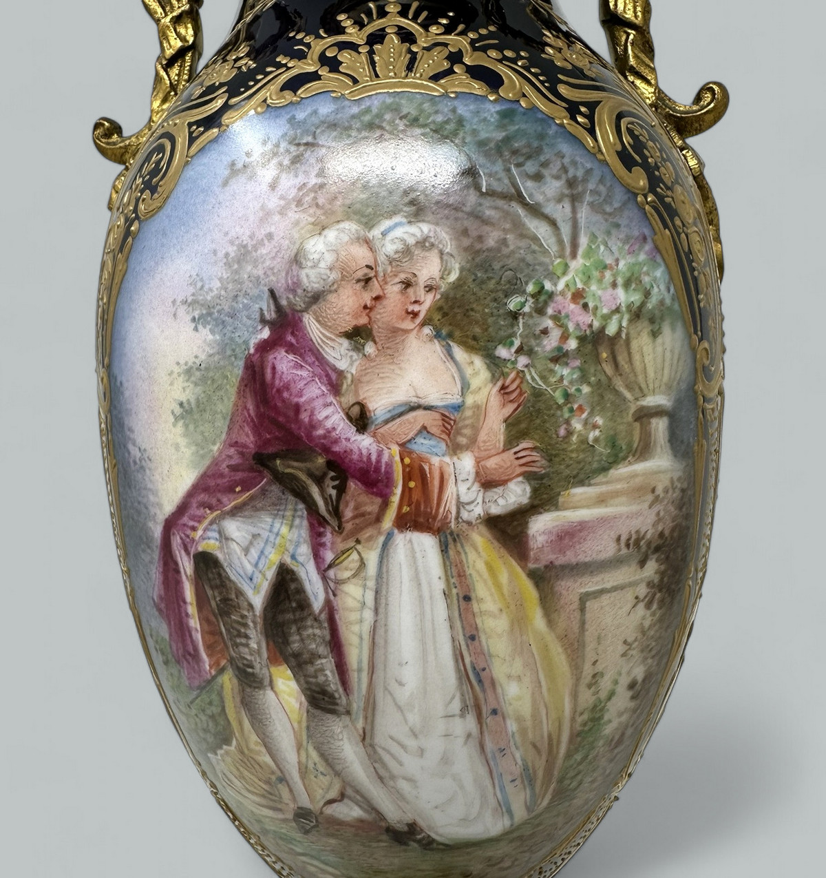 570. Antique French Sèvres Porcelain Ormolu Gilt Bronze Dore Urn Vase Centerpiece - Image 6