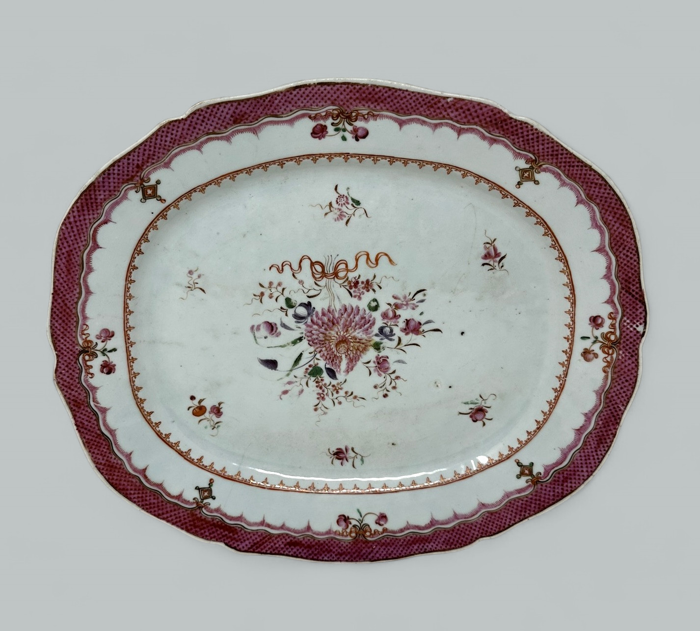 481. Antique Chinese Canton Porcelain Famille Rose Cabinet Plate Charger Qianlong 18C - Image 2