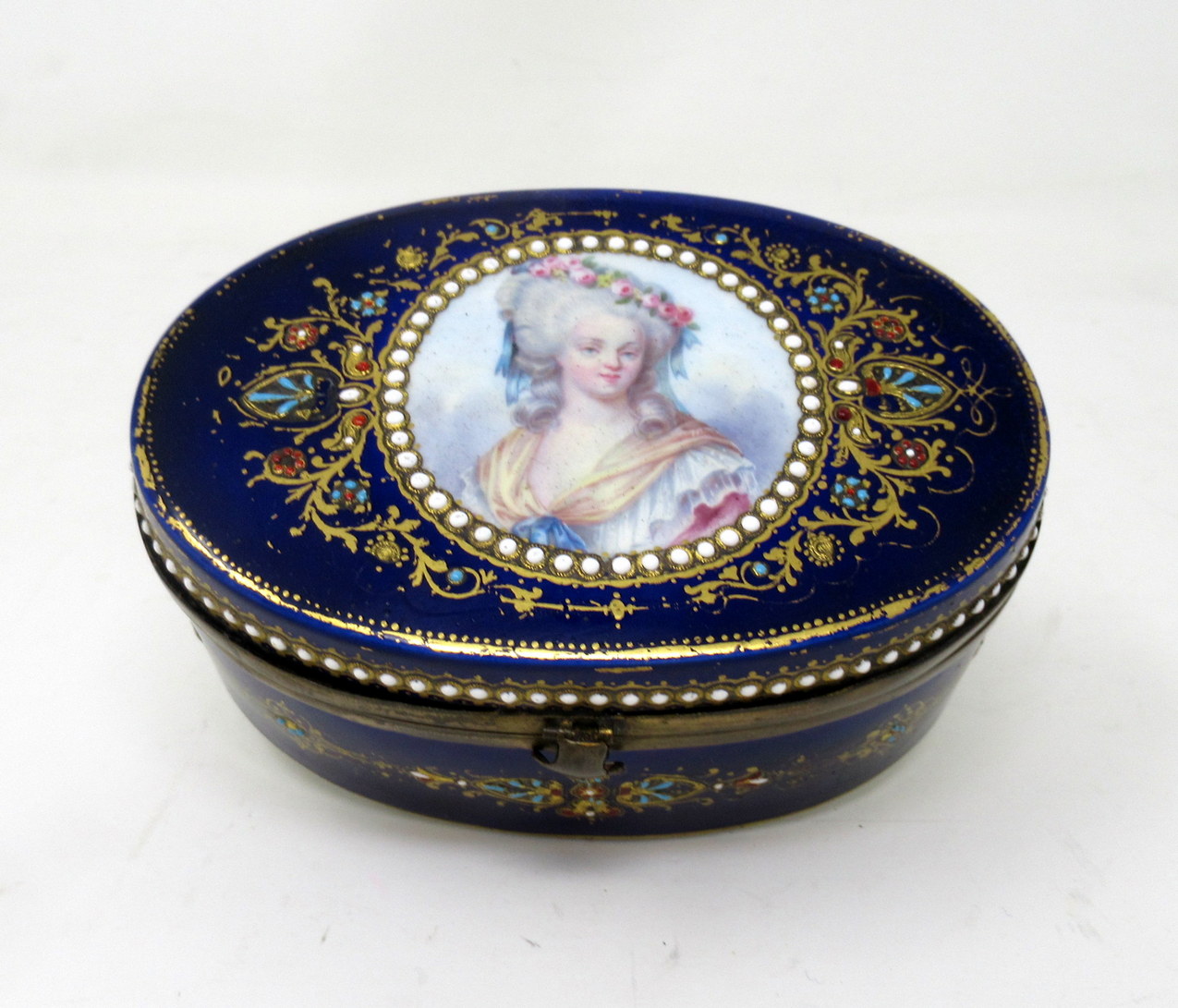 319. French Sevres Porcelain Hand Painted Jewlery Casket Ormolu Mounts Cobalt Blue - Image 2