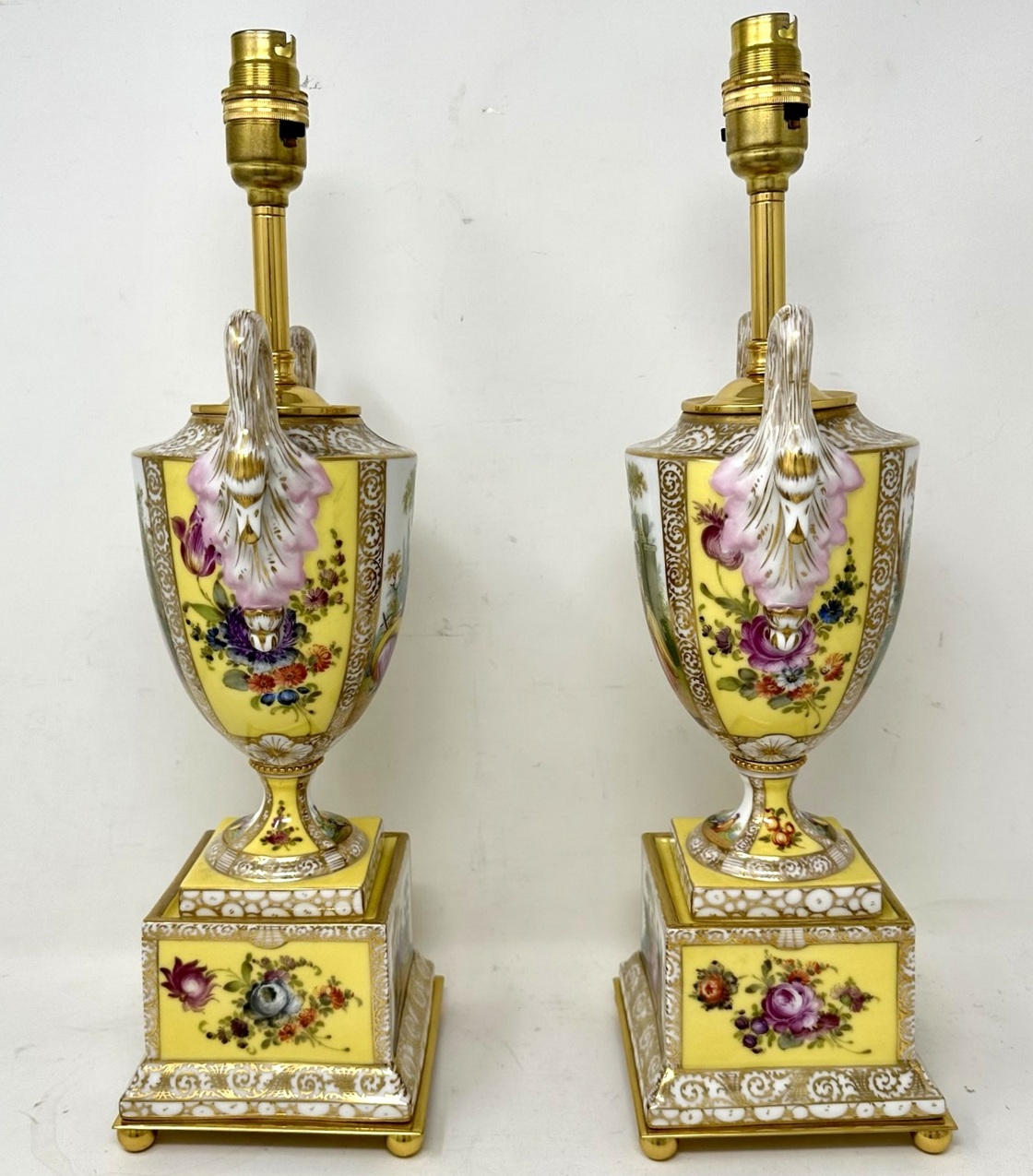 075. Antique Pair Austrian Royal Vienna Beehive Porcelain Gilt Mounted Table Lamps - Image 4