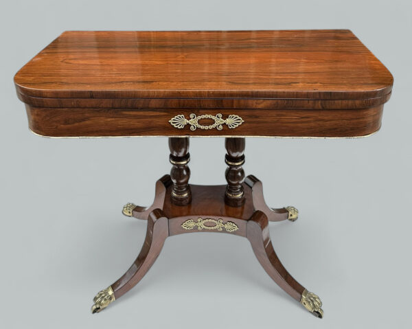 081. Antique English Regency Mahogany Fold-Over Games Card Tea Side Table 19Ct